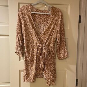 Free People Floral Wrap Dress - brown and White Brand new with tags .